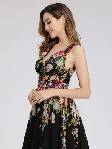 Vista 4 de Ever-Pretty Vestido de noche semiformal sin mangas con cuello en V 09016, Negro (Black Printed)