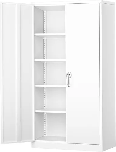 Vista 19 de Greenvelly Armario de almacenamiento de metal con cerradura, gabinete de garaje de metal de 71 pulgadas con 2 puertas y 4 estantes ajustables