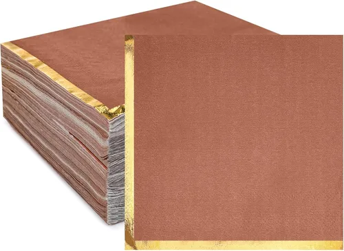 Vista 9 de Fulmoon Paquete de 100 servilletas de cóctel de papel de 2 capas con borde de lámina dorada para bebidas, postre, servilletas de papel desechables