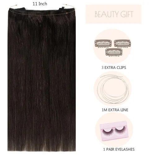 Vista 5 de Extensiones de cabello con alambre, color negro natural, 14 pulgadas, 2.65 oz, 100% cabello humano real, extensión de cabello invisible