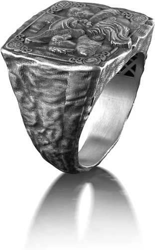 Vista 3 de BySilverStone Jewelry - Anillo de plata Odin The Viking God with Raven Signet, joyería de mitología escandinava, anillo para hombre de Hugin Munin