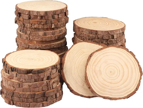 Vista 15 de 4 piezas de rodajas de madera natural de 10-12 pulgadas, círculos de madera de pino sin terminar con corteza para posavasos, manualidades DIY