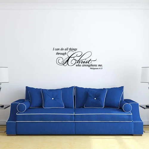 Vista 5 de Calcomanía de pared con texto en inglés "I can do All Things Through Christ who Strengthens me, Philippians 4:13", vinilo con citas cristianas