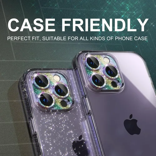 Vista 5 de Choiche Protector de lente de cámara para iPhone 14 Pro/iPhone 14 Pro Max, cubierta de cámara brillante con protector de pantalla de lente de vidrio