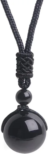 Vista 6 de iSTONE Collar unisex con dije de cuentas redondas auténticas, cadena de cuerda negra de 24 pulgadas para hombres y mujeres