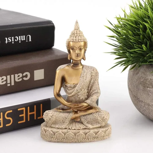 Vista 2 de Hilitand Mini escultura de Buda sentado de piedra arenisca, estatua de meditación, figura tallada, estatua para decoración del hogar, adorno