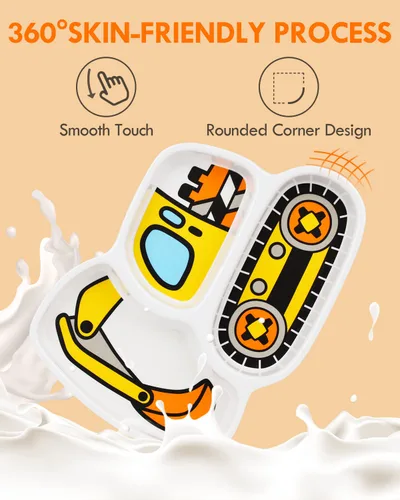 Vista 3 de Lehoo Castle Juego de platos y cuencos para niños, juego de vajilla para niños incluye plato, cuenco, taza y vajilla, hecho de material duradero