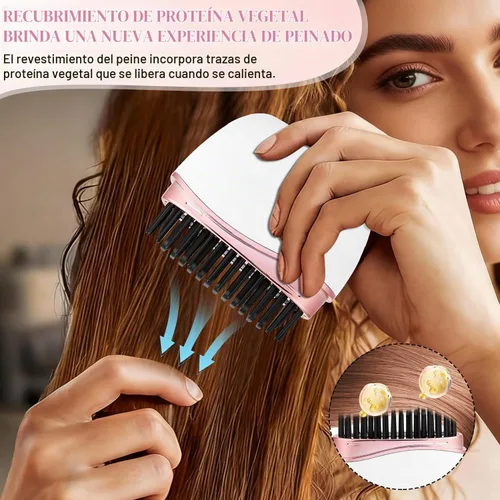 Vista 3 de Mini alisadora, cepillo portátil inalámbrico recargable para alisar el cabello, control de temperatura de 3 velocidades, carcasa antiquemaduras