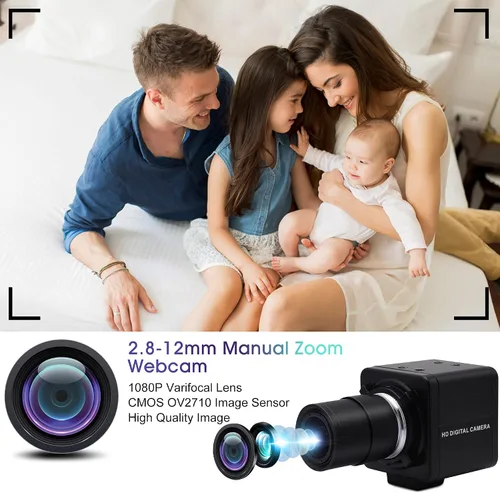 Vista 5 de Cámara USB 1080P con zoom 0.110-0.472 in Cámara web de enfoque variable Cámara de PC de alta velocidad Mini UVC USB2.0 USB con cámara