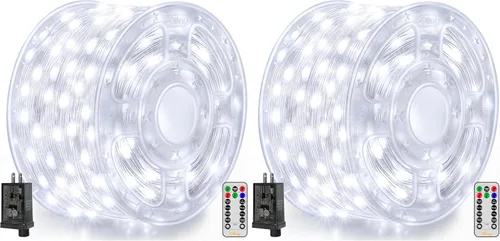 Vista 10 de Ollny Luces de Navidad para exteriores, 600 LED de 197 pies, luces multicolor para árbol de Navidad IP67, luces de hadas enchufables con control