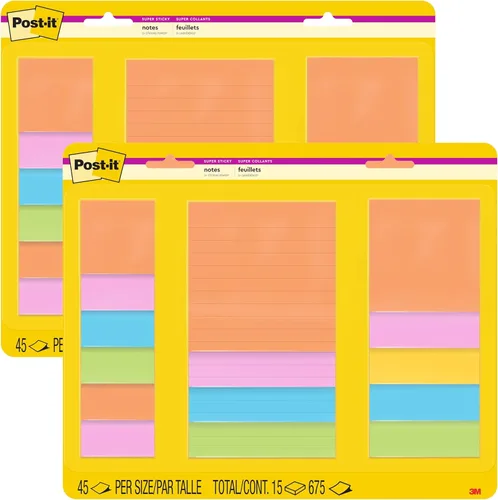 Vista 14 de Post-it Notas superadhesivas multi-tamaño Supernova Neons Con líneas Doble poder de pegado 15 blocs, paquete de 12