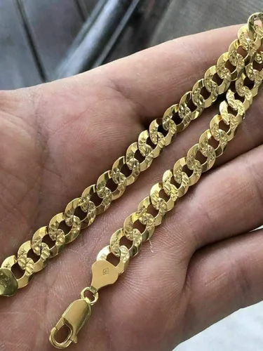 Vista 4 de Men's Cuban Link Bracelet 14k Gold Over Solid 925 Sterling Silver Bracelet - 8.5" 8mm - Diamond Cut Pave