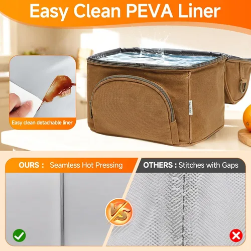 Vista 6 de Lunch Box with Ice Packs, Waxed Canvas Lunch Bag for Men, 10.5L Leakproof Insulated Lunch Cooler for Men Work, Dual Compartment Soft Cooler for