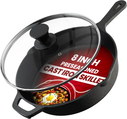 Vista 8 de Utopia Kitchen Sartén de Saltear y Freír de Hierro Fundido Pre-Sazonada con Tapa, Sartén, Olla de Hierro Fundido, Utensilios de Cocina Seguros