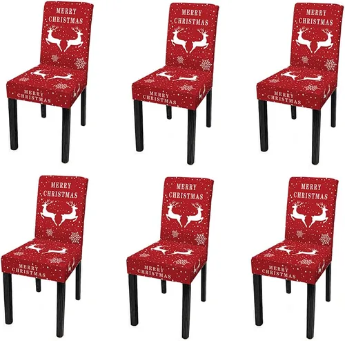 Vista 50 de XMNTG Juego de 6 fundas para sillas de Navidad, con estampado de ciervos, decoración de Navidad, fundas extraíbles para sillas antideslizantes Negro