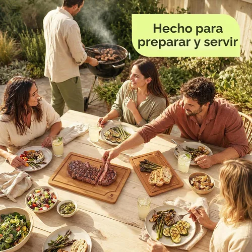 Vista 9 de ROYAL CRAFT WOOD Tablas de cortar de madera para preparar comidas de cocina y servir – Juego de tablas de cortar de bambú no tóxicas con asas Marrón