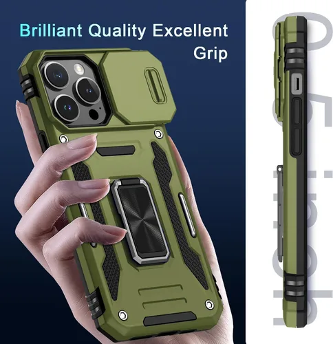 Vista 170 de DEERLAMN Funda para iPhone Xs Max con funda deslizante para cámara + protector de pantalla, soporte giratorio de anillo de grado militar a prueba