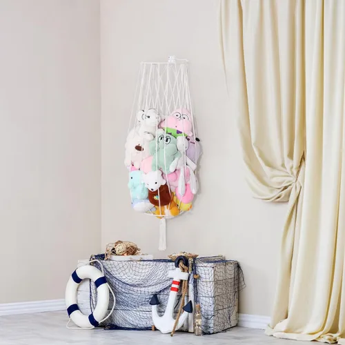 Vista 6 de Organizador grande de juguetes de peluche, hamaca colgante de animales de peluche, almacenamiento de juguetes de macramé, estante de exhibición