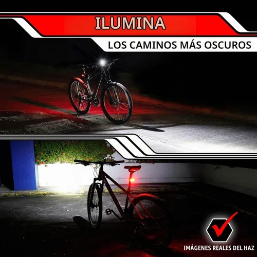 Vista 5 de Bike Lights for Night Riding, USB Rechargeable Front and Back Lights, LED Bicycle Headlight and Tail Light Set, Water Resistant Bike Lights