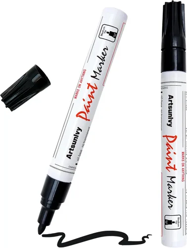 Vista 7 de Artsunlvy Rotuladores permanentes de pintura negra, paquete de 2 marcadores impermeables a base de aceite de secado rápido para plástico