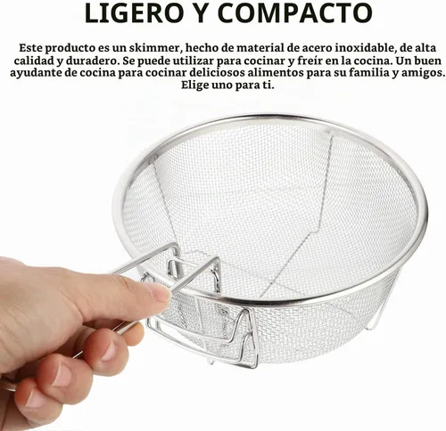 Vista 4 de DOITOOL Cesta de acero inoxidable para freír cesta redonda de malla de alambre con mango plegable para freír cocina