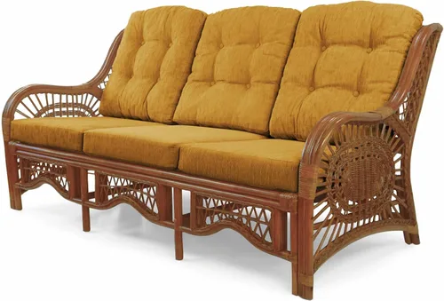 Vista 4 de Malibu Lounge Sofá de tres plazas de mimbre de ratán natural, diseño hecho a mano (cojines marrón claro, colonial)