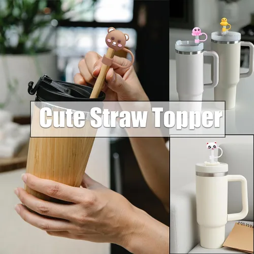 Vista 5 de 8Pcs Cute 10mm Animal Straw Covers Cap for Stanley Cup,Silicone Straw Toppers Compatible with Stanley 30&40 Oz Tumblers with Handle, Dust-Proof