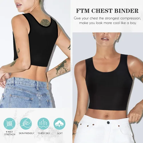 Vista 2 de LODAY Camiseta sin mangas con sujetador elástico para mujer, diseño de Tomboy FTM