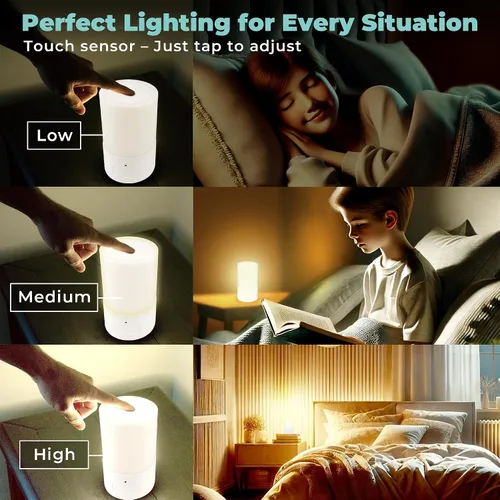 Vista 3 de LFI Lights Lámpara de mesa de emergencia para cortes de energía, luz recargable de más de 200 horas con cargador USB, cable 3 en 1, 3 modos, sensor