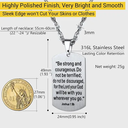 Vista 4 de Prosteel - Colgante de cruz de acero inoxidable para hombre y mujer, colgante de placa de perro, etiqueta militar con palabras, collar inspirador
