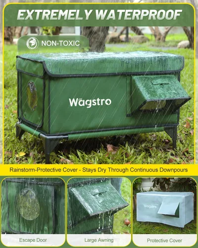Vista 2 de Casa Calefaccionada para Gatos de Exterior, Casa Aislada Resistente a la Intemperie para Gatos de Exterior con Aleros Impermeables y Puerta de Verde