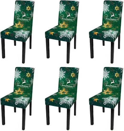 Vista 13 de XMNTG Juego de 6 fundas elásticas para sillas de comedor de Navidad, fundas para sillas Parsons, campanas de lazo, estampadas, extraíbles