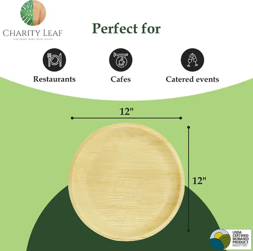 Vista 4 de Charity Leaf Platos redondos desechables de hoja de palma de 12 pulgadas (25 piezas) platos para servir como bambú, tablas desechables, vajilla