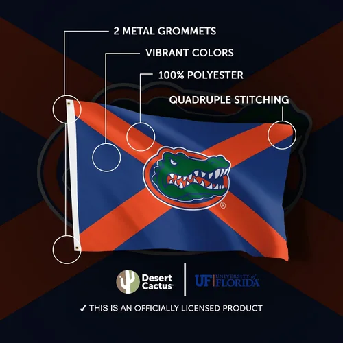 Vista 4 de Desert Cactus Bandera de la Universidad de Florida UF Gators Banner 100% poliéster para interiores y exteriores, banderas de 3 x 5 pies (diseño X)