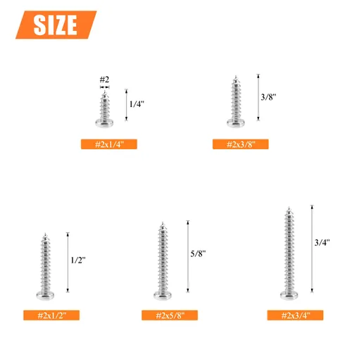 Vista 3 de HELIFOUNER - Juego de 250 tornillos para madera Phillips Pan Head Autorroscantes #2 x 1/4" 3/8" 1/2" 5/8" 3/4", kit surtido de 250 tornillos