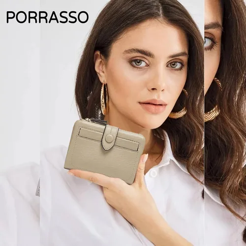 Vista 2 de Monedero para mujer, cartera de piel sintética, monedero para cambio, monedero, Albaricoque