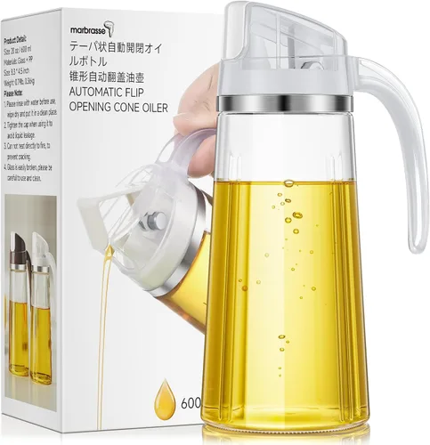 Vista 8 de Marbrasse Dispensador de aceite para cocina, botella de aceite de vidrio a prueba de fugas de 20 oz/20.3 fl oz con tapa abatible automática 1 pieza