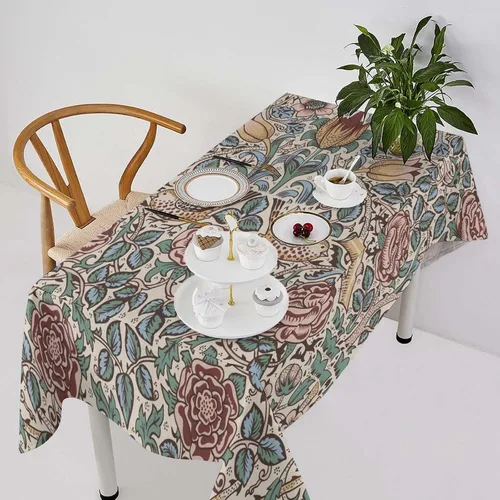 Vista 248 de Mantel Floral Retro de Pájaros, Diseño Original Bohemio William Morris Estampado Cubierta de Mesa para Hogar Picnic Fiesta Comedor Cocina William