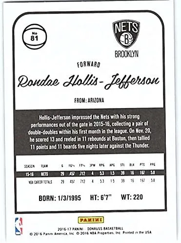 Vista 2 de 2016-17 Donruss #81 Rondae Hollis-Jefferson NM-MT Nets