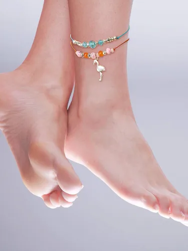 Vista 3 de 17 piezas Tobilleras ajustables Boho tortuga estrella de mar concha flamenco playa tobillo pulseras joyería pie pie para mujer