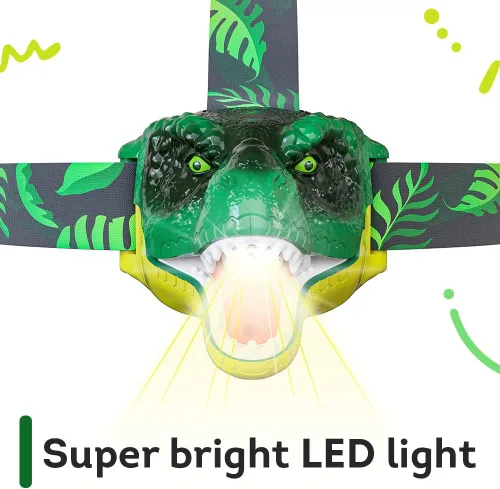 Vista 6 de Skywin Faros delanteros de dinosaurio para niños con sonido rugiente, linterna LED para niños, artículos de camping, linternas para niños y niñas