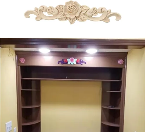 Vista 4 de Apliques de madera tallada para manualidades sin pintar, decoración de marco de puerta, esquina, hogar, gabinete, cama, muebles, decoración