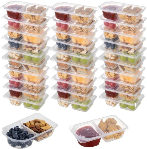 Vista 10 de TAIHUIMY 9oz Recipientes reutilizables para bocadillos con tapas para niños, nuevos contenedores de preparación de comidas de 3 compartimentos