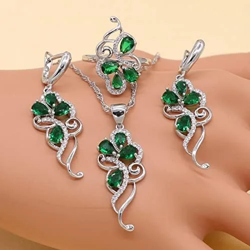 Vista 2 de Juego de joyas de plata de ley 925 con circonitas cúbicas para mujer pendientes colgantes collares anillos pulseras