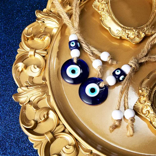 Vista 4 de Hicarer - 6 dijes de cuentas de ojo turco azul turco con dije de ojos azules, cuentas de cristal para manualidades con mal de ojo, adorno colgante