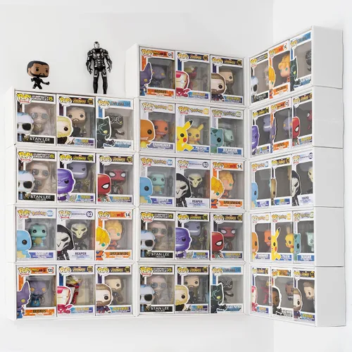 Vista 5 de Estuche de exhibición de versión 4 x 4 compatible con cajas Fnko Pop, apilables, 4 filas, con cubierta transparente para proteger tu colección