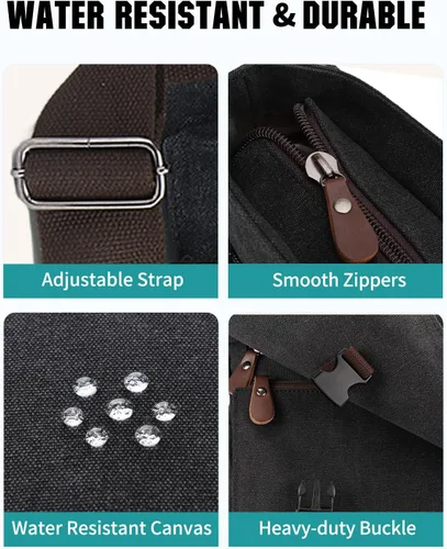 Vista 5 de RAVUO Bolsa de mensajero para hombre, resistente al agua, de lona, 14, 15.6, 17 pulgadas, maletines para laptop, bolsa de hombro de negocios