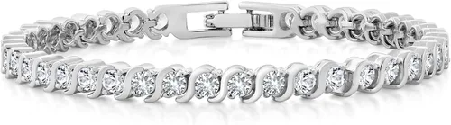Vista 2 de Gem Stone King 2 Piece Round White Cubic Zirconia and Simulated Blue Sapphire Set of 2 Tennis Bracelets for Women 4.50 Ct Each, 7 Inch Length