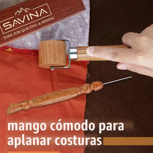 Vista 6 de Savina Rodillo de costura y estilete para coser/acolchar – Rodillo de prensado de madera, mango fácil de agarrar – Juego de herramientas