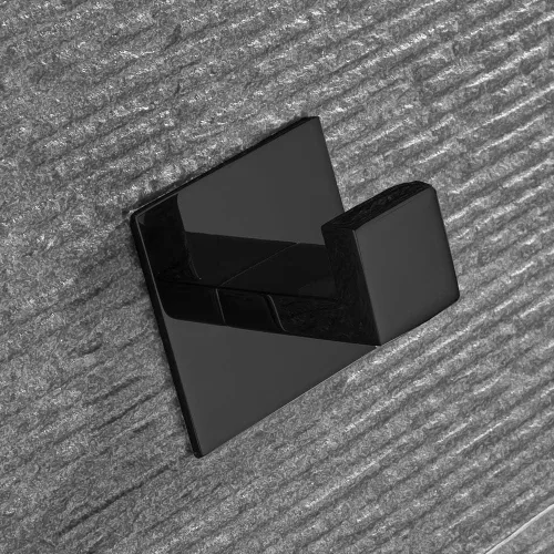 Vista 2 de Gancho para toallas de baño de acero inoxidable autoadhesivo para bata de baño, sin necesidad de tornillos y acabado negro